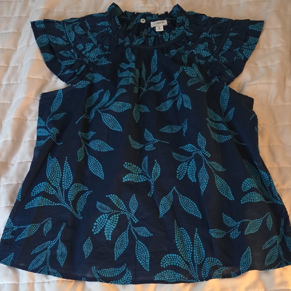 J. Crew Navy Leaf Print Blouse